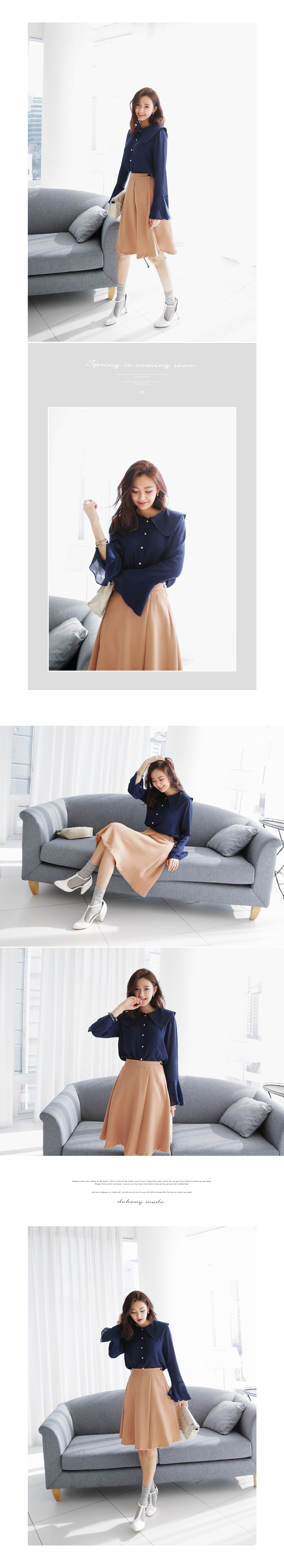 <font color=red><b>**雑誌soup.8月号掲載**</b></font>ワンボタンタックハイウエストフレアスカート・全3色 | DHOLIC | 詳細画像5
