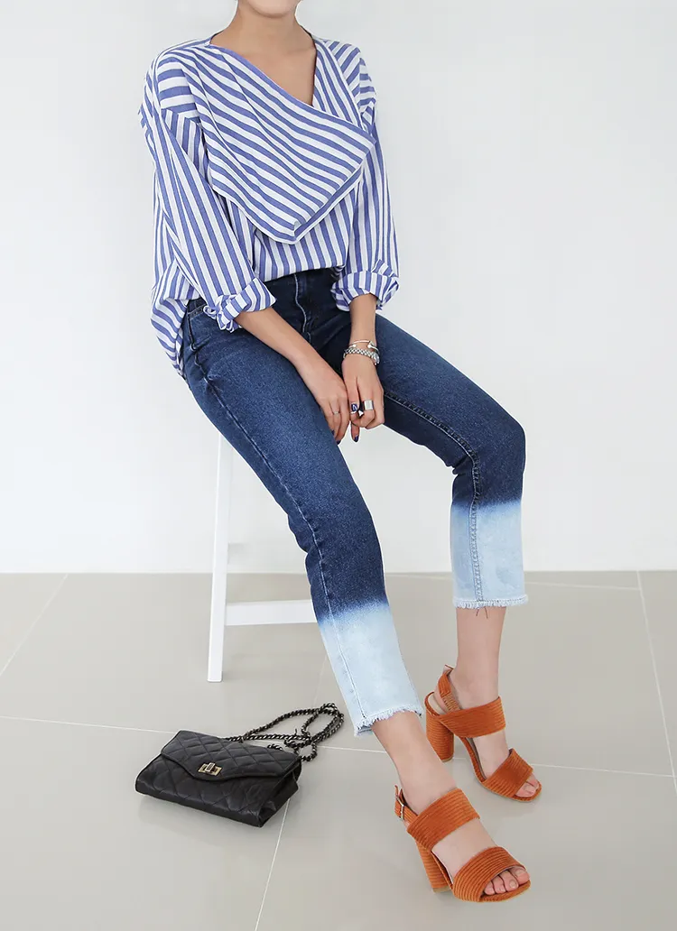 2トーン配色フレイドヘムハイウエストデニム・全1色 | DHOLIC | 詳細画像1