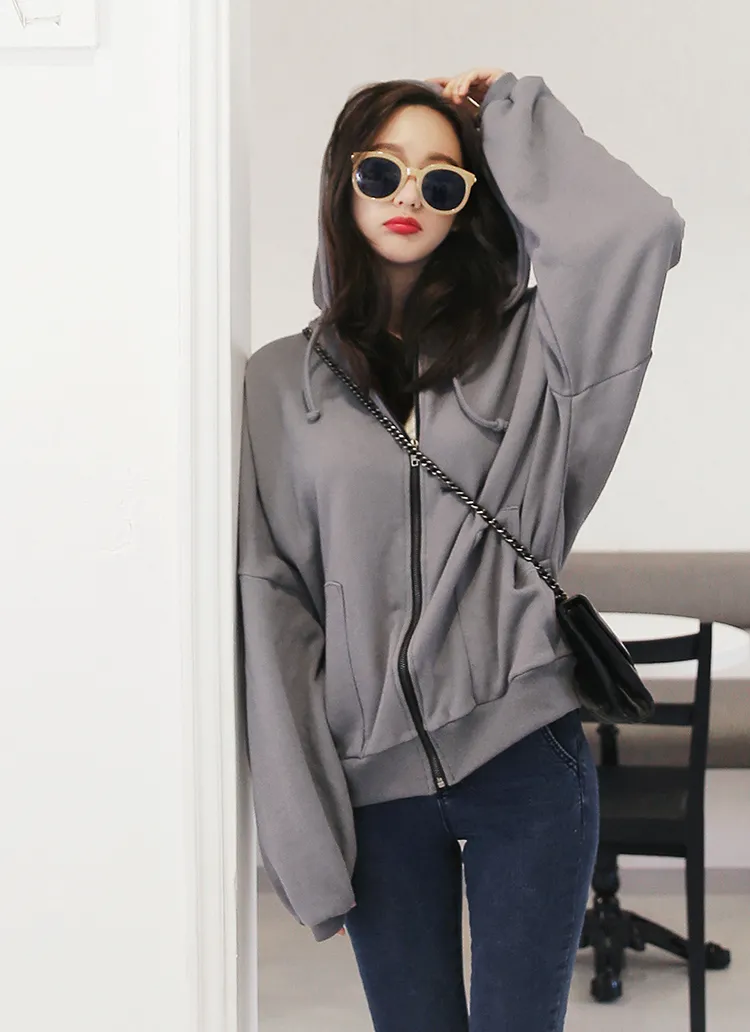 ルーズフィットフードジップアップパーカー・全3色 | DHOLIC | 詳細画像1