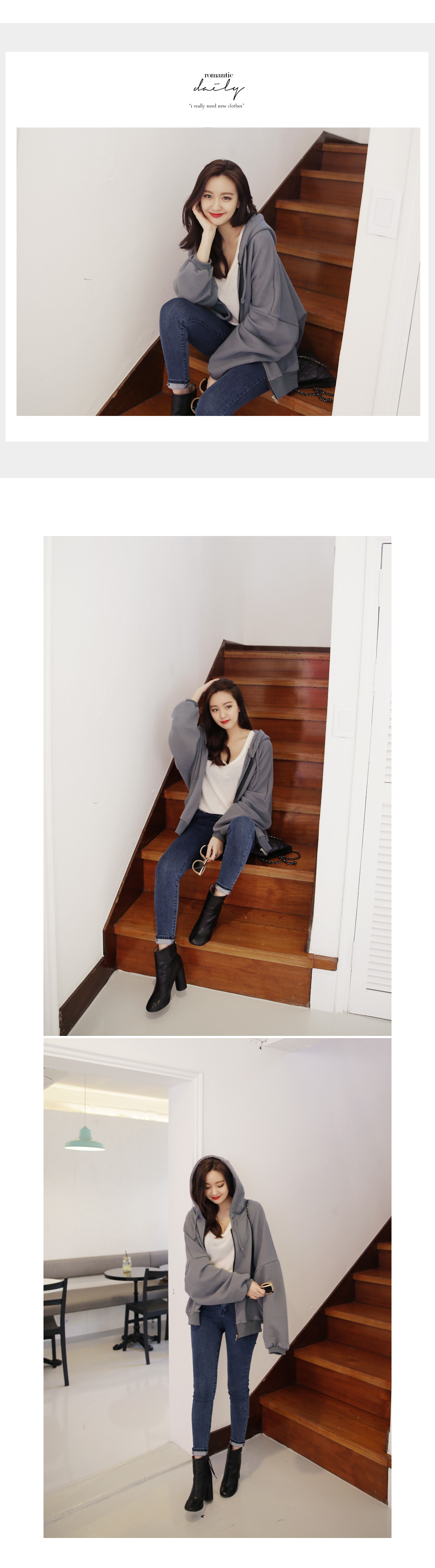 ルーズフィットフードジップアップパーカー・全3色 | DHOLIC | 詳細画像2