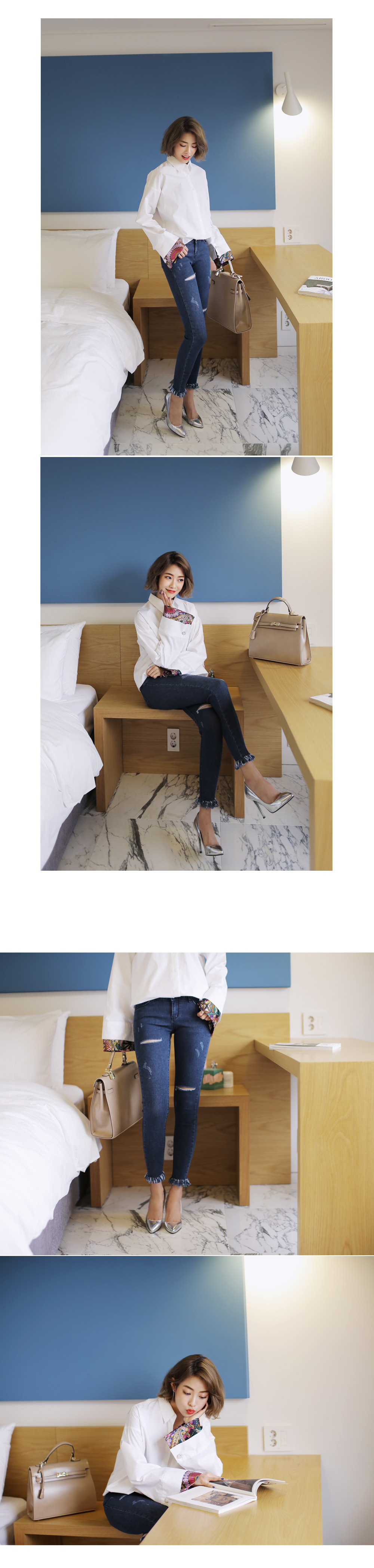 フリンジヘムダメージディテールデニムスキニーパンツ・全2色 | DHOLIC | 詳細画像2