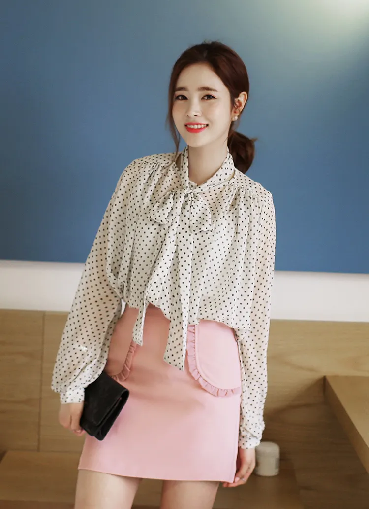 3TYPEタイネックシフォンブラウス・全3色 | DHOLIC | 詳細画像1