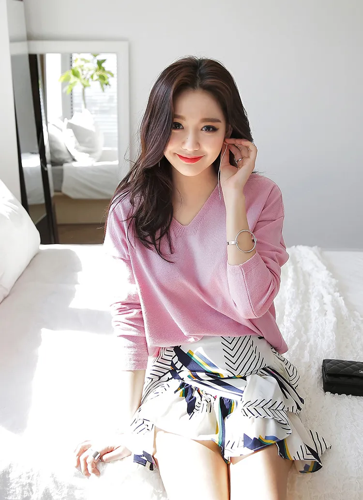 Vネックサイドスリットニットプルオーバー・全4色 | DHOLIC | 詳細画像1