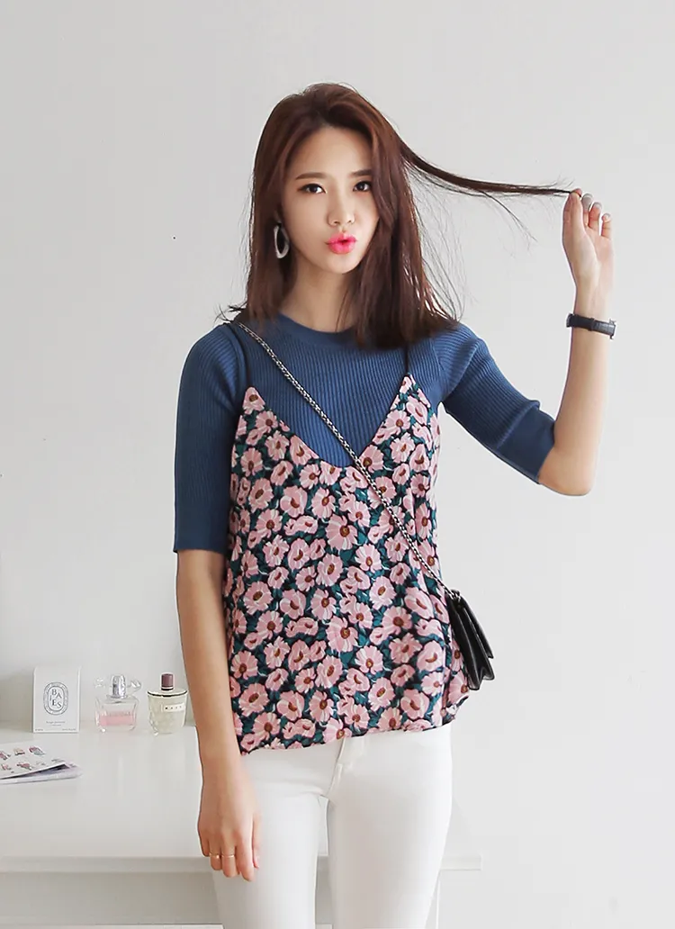 <font color=red><b>**雑誌mer6月号掲載**</b></font>フラワーパターンVネックビスチェ・全3色 | DHOLIC | 詳細画像1