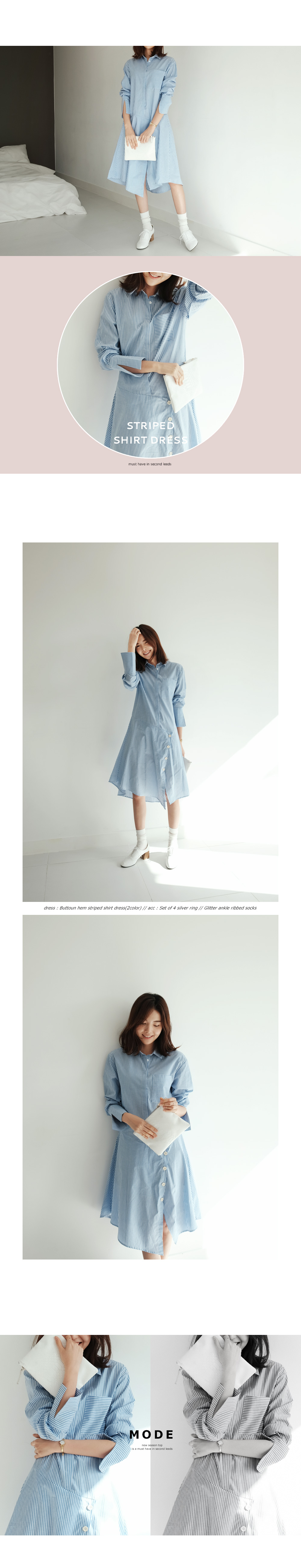 ボタンアンバランスヘムストライプシャツワンピース・全2色 | DHOLIC PLUS | 詳細画像2