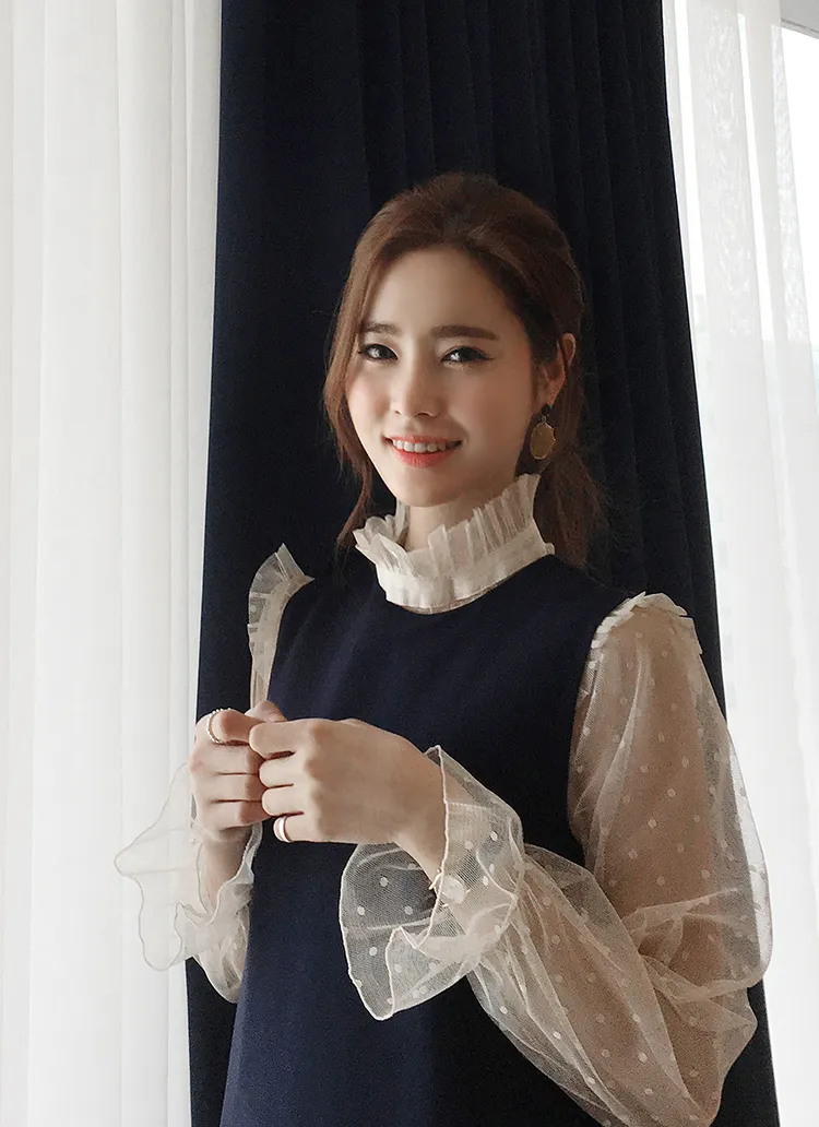 ドットパターンベルカフスシースルーブラウス・全3色 | DHOLIC | 詳細画像1