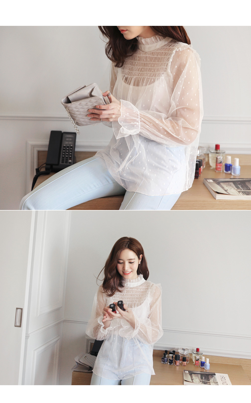 ドットパターンベルカフスシースルーブラウス・全3色 | DHOLIC | 詳細画像5