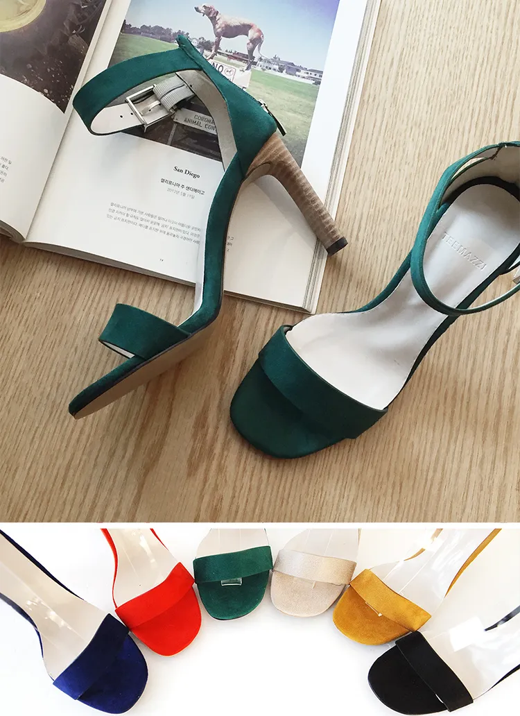 ユニークウッドヒールアンクルストラップサンダル・全6色 | DHOLIC | 詳細画像1