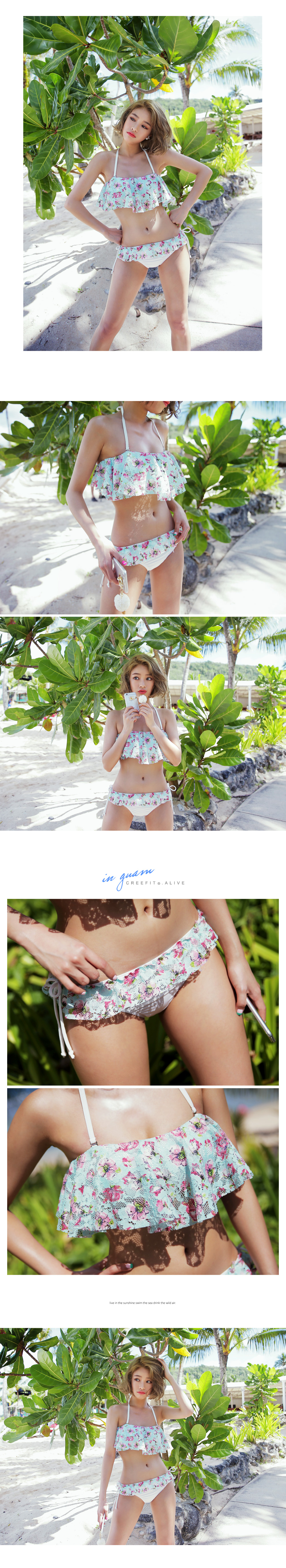 フラワーペイントレースラッフルビキニ・全2色 | DHOLIC | 詳細画像4