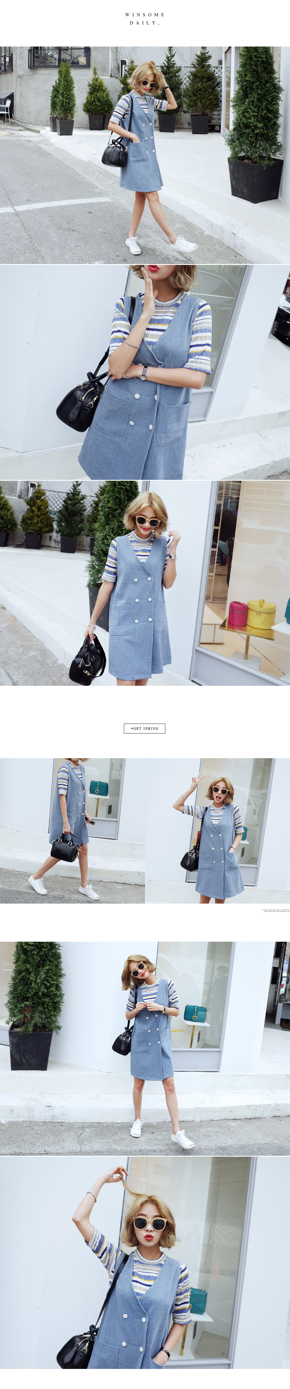 ソフトカラーダブルボタンスリーブレスワンピース・全2色 | DHOLIC | 詳細画像3