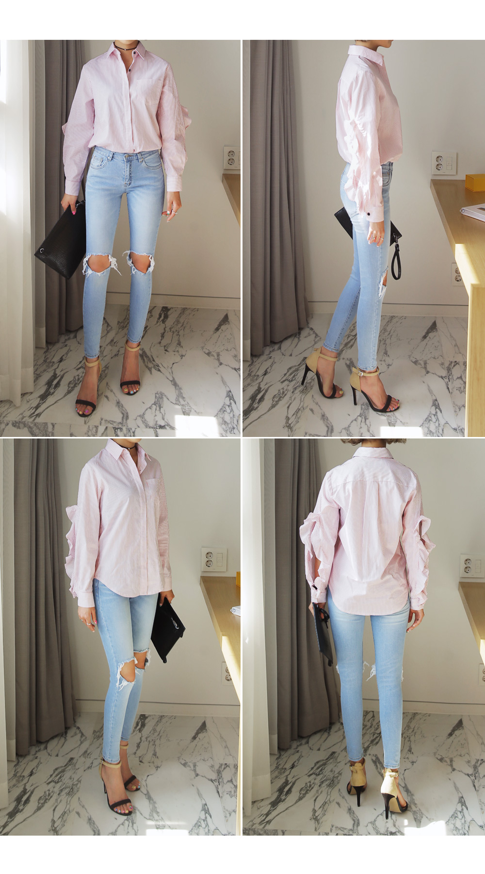 フリルカットアウトスリーブストライプシャツ・全2色 | DHOLIC | 詳細画像7