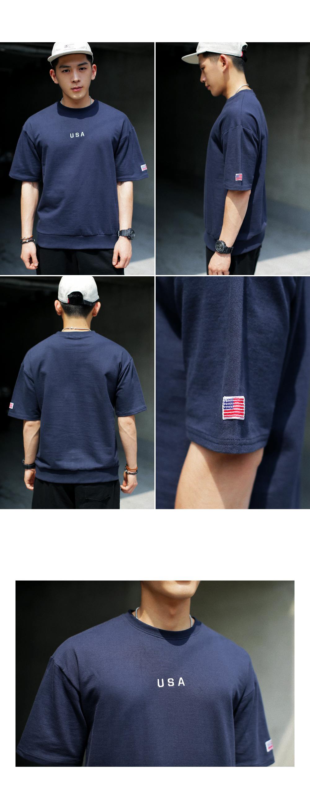USA刺繍ロゴハーフスリーブTシャツ・全3色 | 詳細画像4