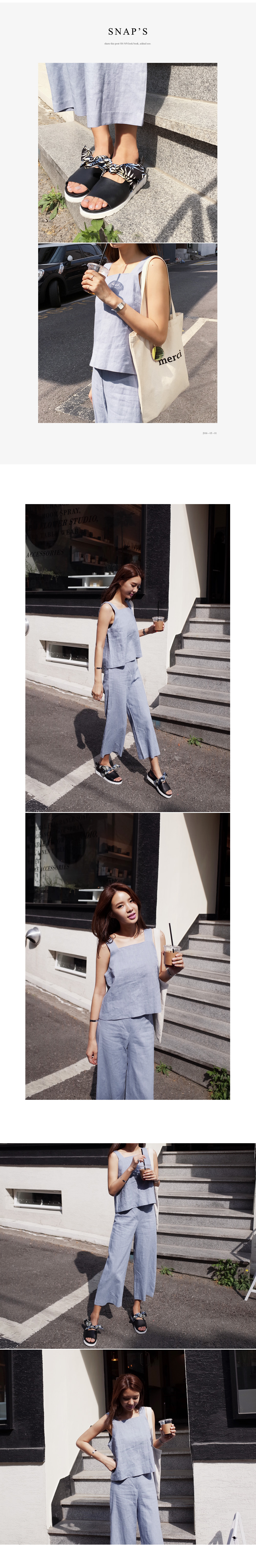 リネン素材スクエアネックスリーブレス＆クロップドワイドパンツ・全3色 | DHOLIC | 詳細画像3