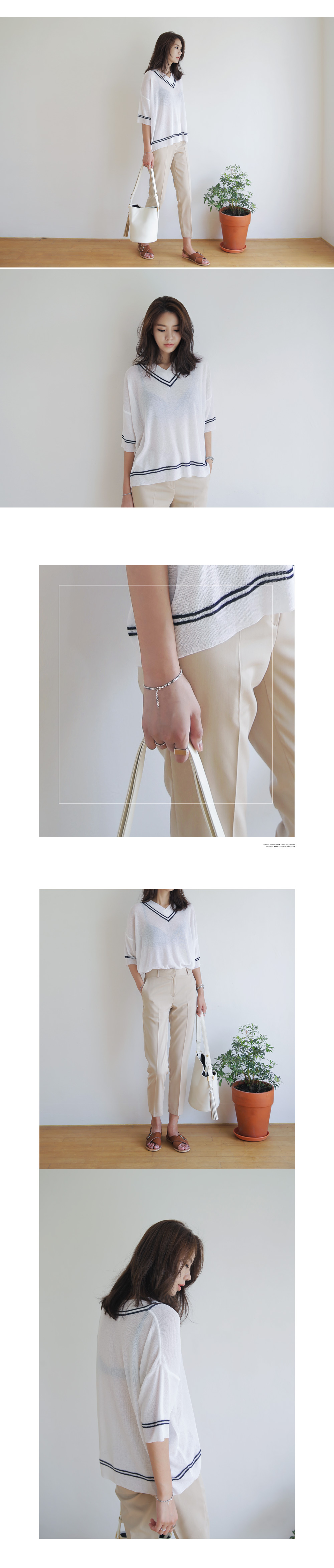 ラインポイントVネックニットTシャツ・全4色 | DHOLIC | 詳細画像3