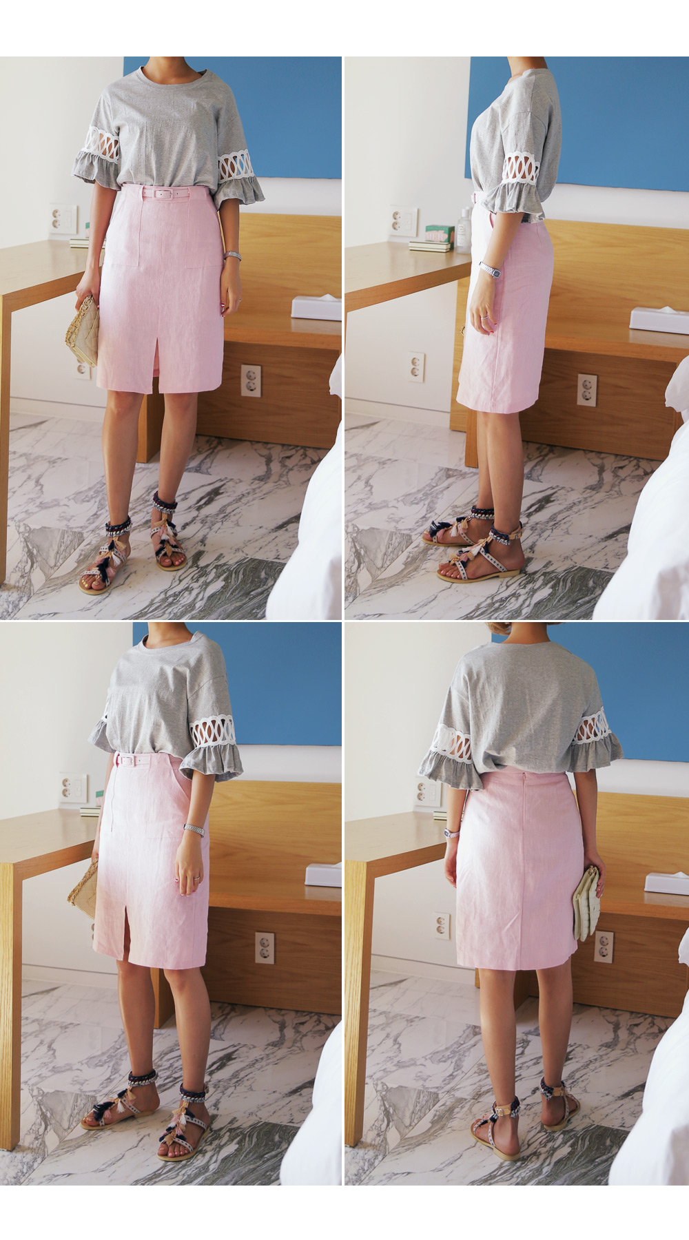 ベルトSETフロントスリットリネンミディ丈スカート・全4色 | DHOLIC | 詳細画像4