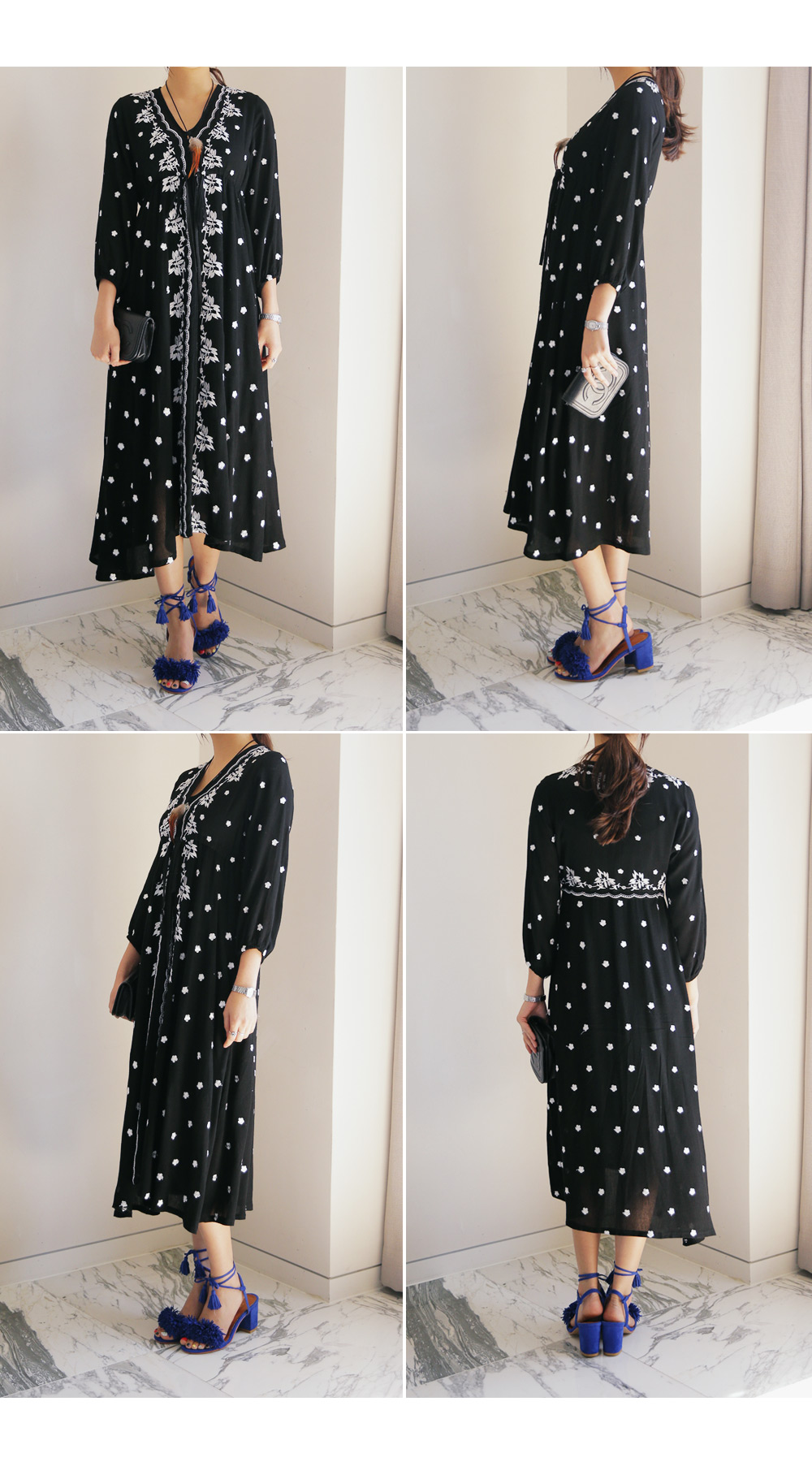 <font color=red><b>**雑誌Scawaii!9月号/ViVi9月号掲載**</b></font>2WAYストリングVネック刺繍ロングワンピース・全2色 | DHOLIC | 詳細画像6