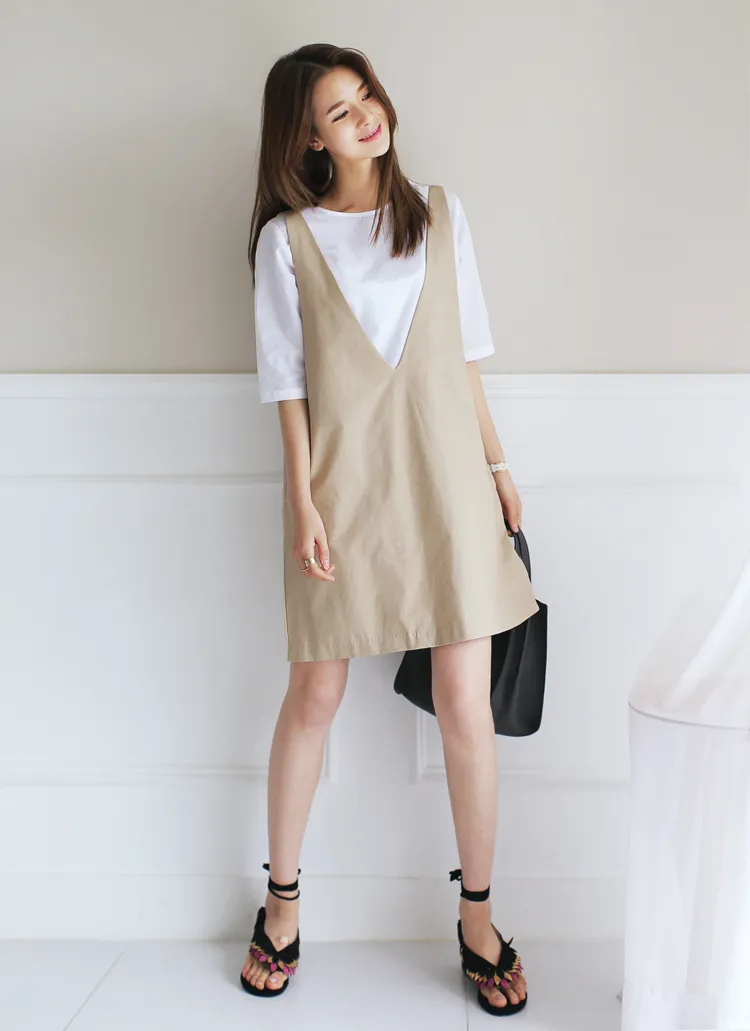 Vネックワンピース&レイヤードTシャツSET・全3色 | DHOLIC PLUS | 詳細画像1