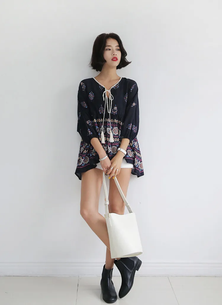 フラワーエスニックネックストラップミニワンピース・全2色 | DHOLIC | 詳細画像1