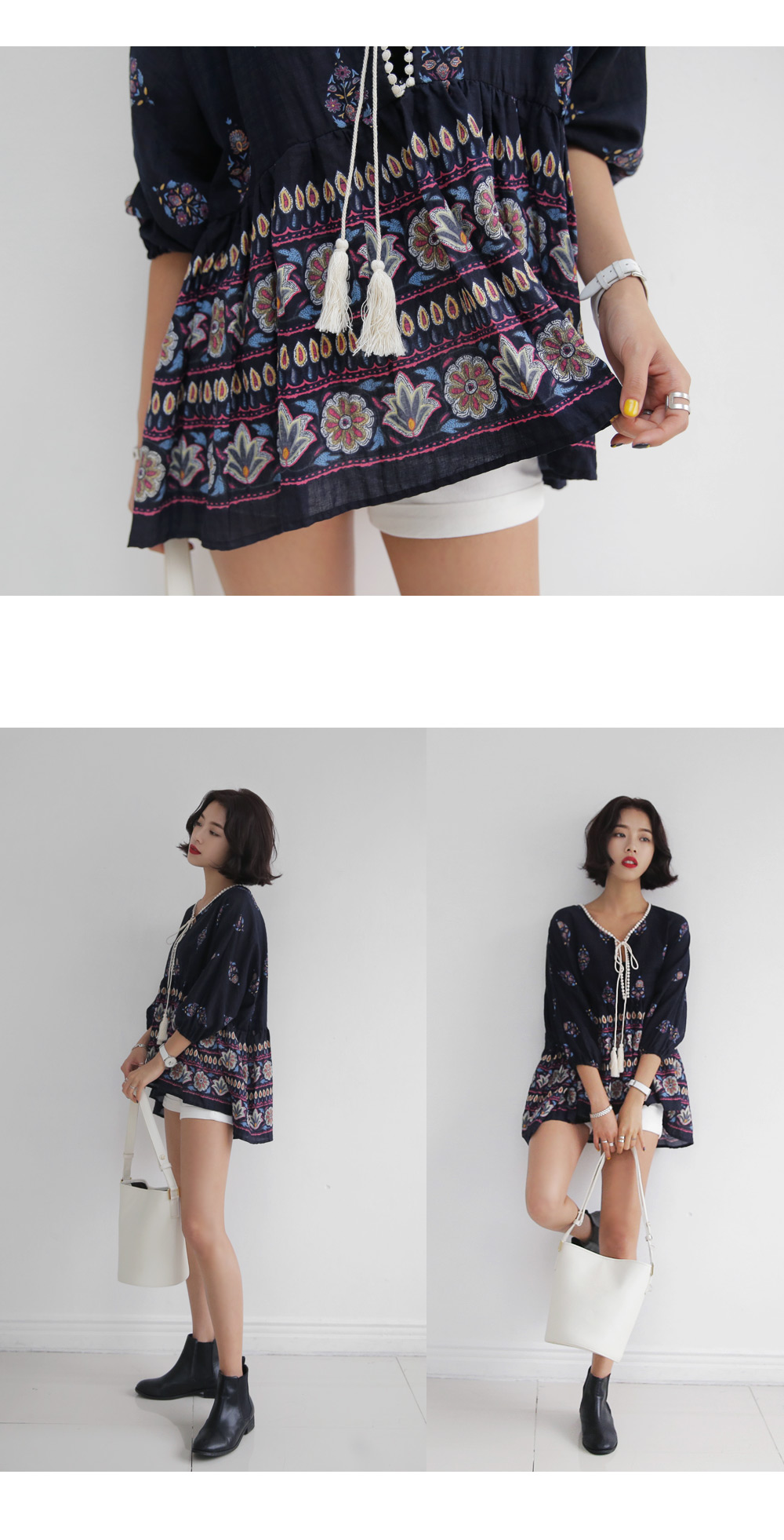 フラワーエスニックネックストラップミニワンピース・全2色 | DHOLIC | 詳細画像4