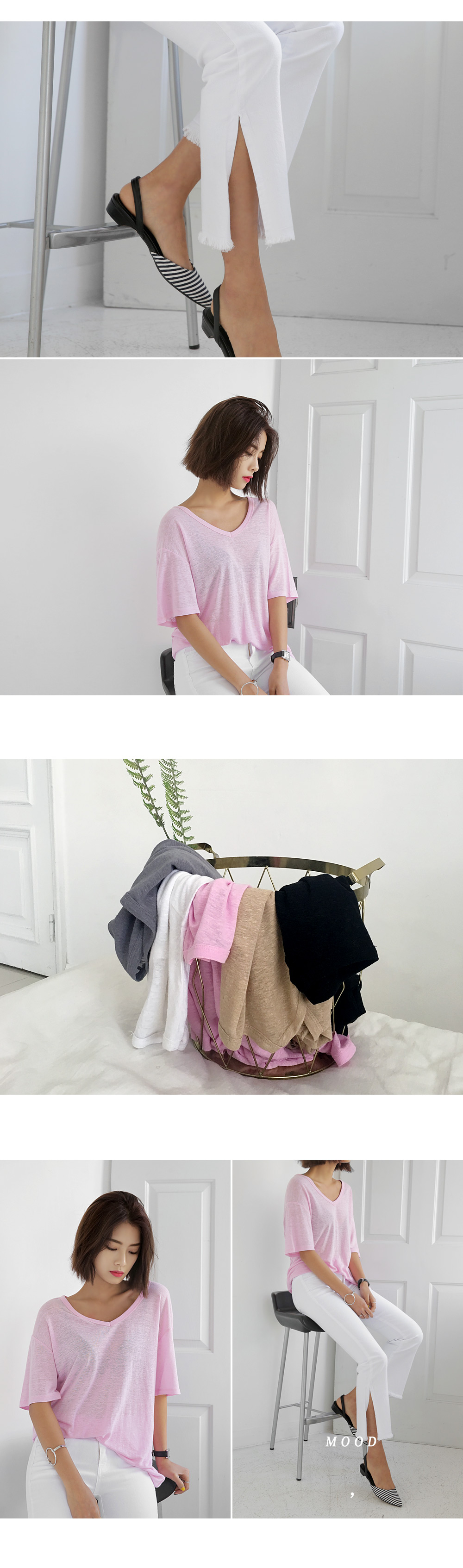 リネン混VネックオーバーサイズTシャツ・全5色 | DHOLIC | 詳細画像3