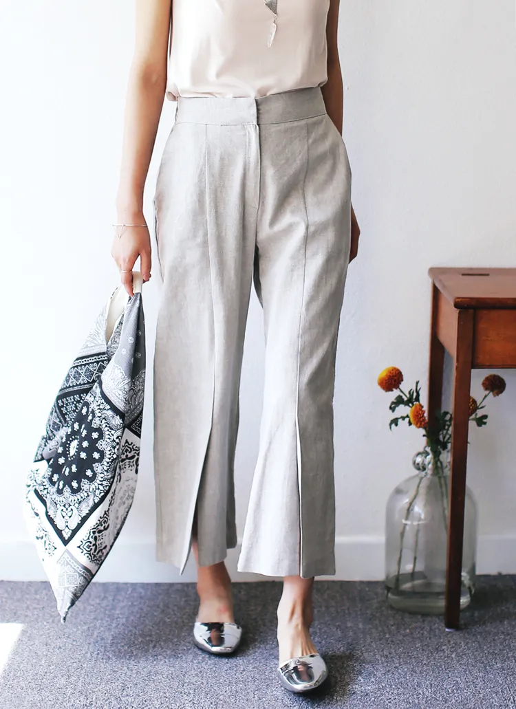 リネン混フロントスリットワイドパンツ・全3色 | DHOLIC PLUS | 詳細画像1