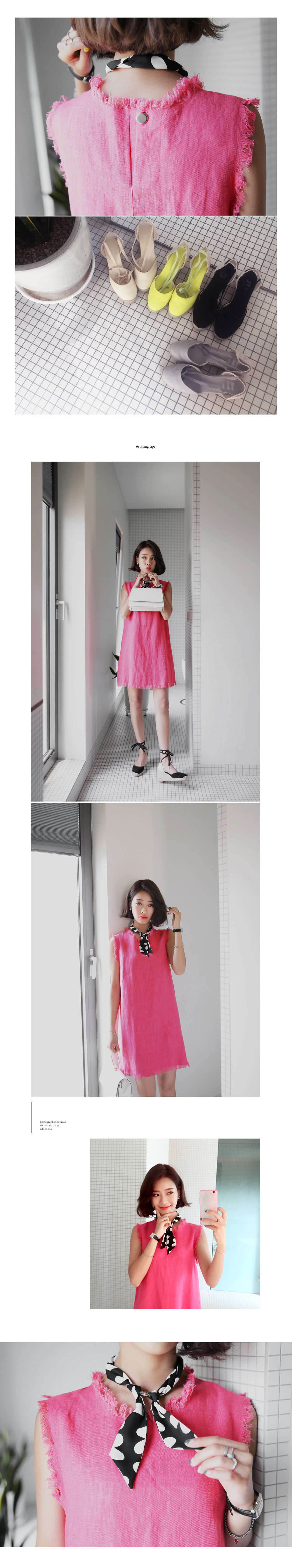 <font color=red><b>**雑誌Ray9月号掲載**</b></font>フリンジヘムスリーブレスリネンワンピース・全2色 | DHOLIC | 詳細画像3