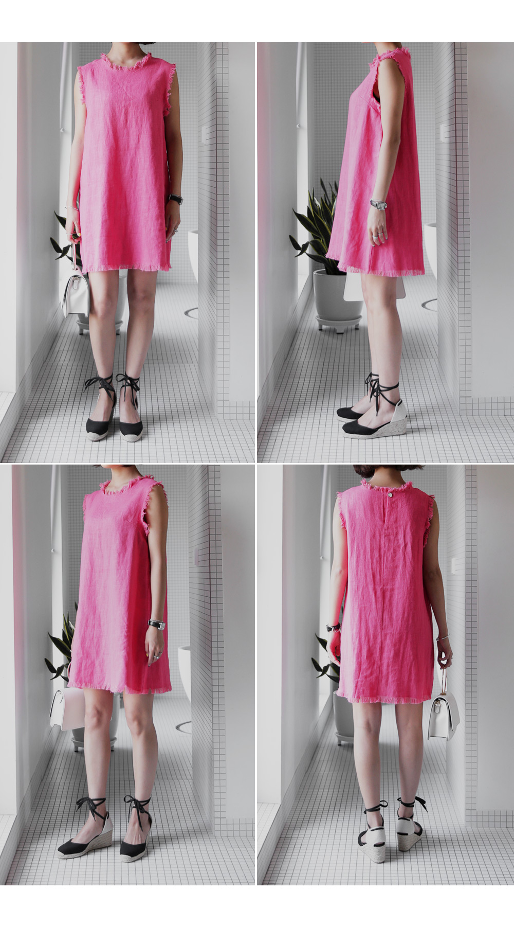 <font color=red><b>**雑誌Ray9月号掲載**</b></font>フリンジヘムスリーブレスリネンワンピース・全2色 | DHOLIC | 詳細画像5