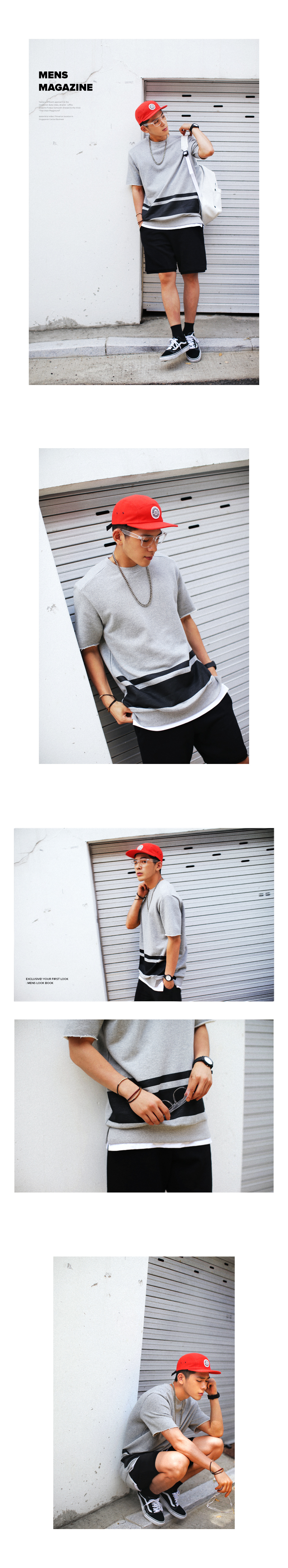 カラーブロックレイヤードヘムTシャツ＆ストリングハーフパンツSET・全4色 | 詳細画像5
