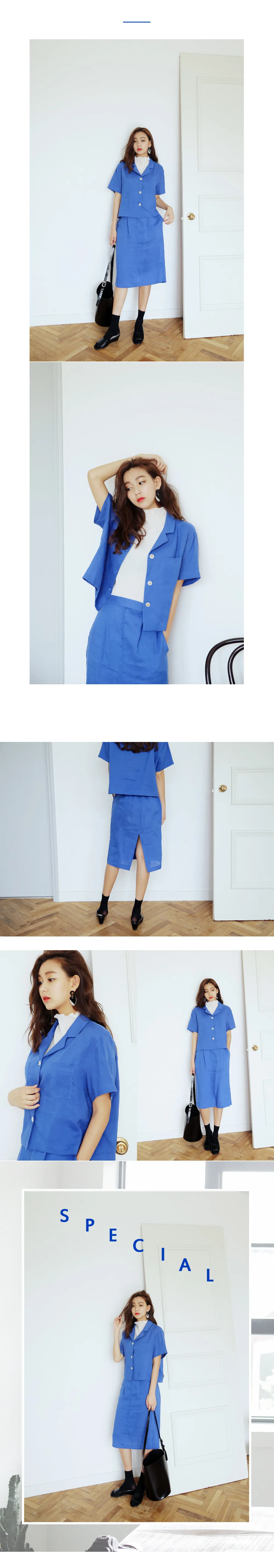 クロップドリネンシャツ&スリットスカートSET・全2色 | DHOLIC | 詳細画像3
