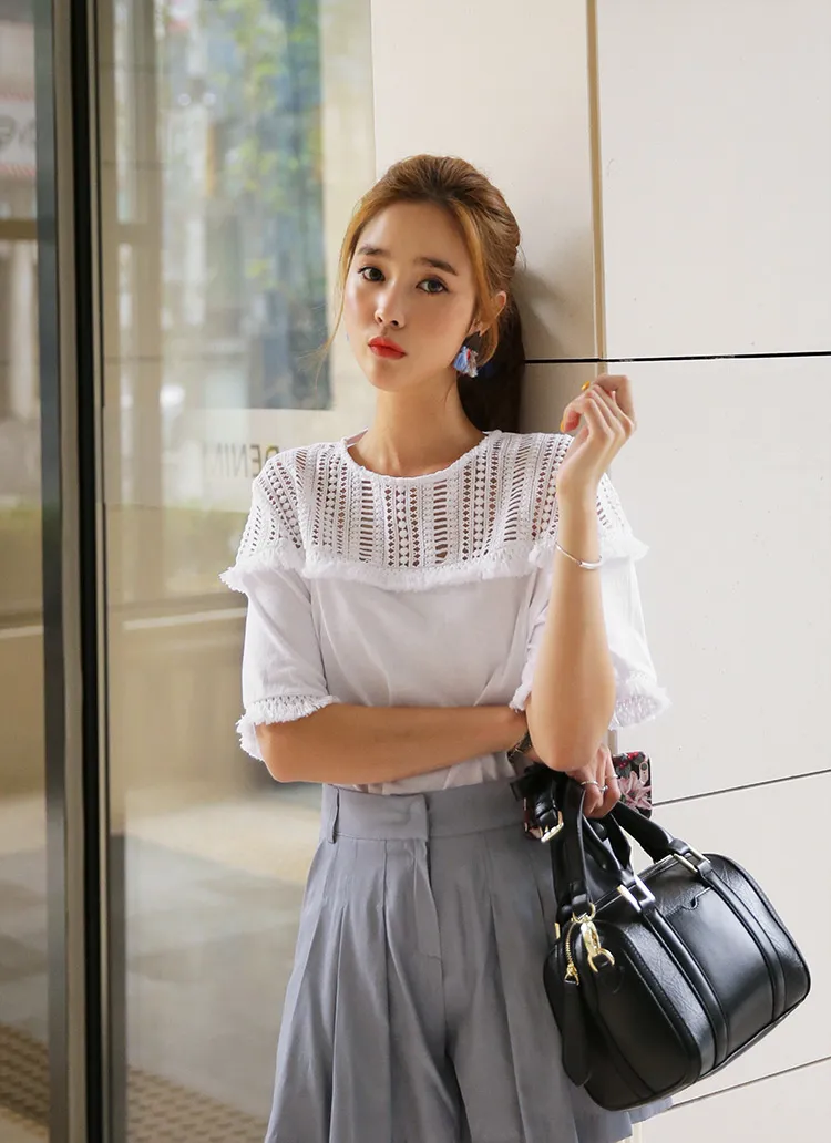 レースフリンジディテールTシャツ・全2色 | DHOLIC | 詳細画像1