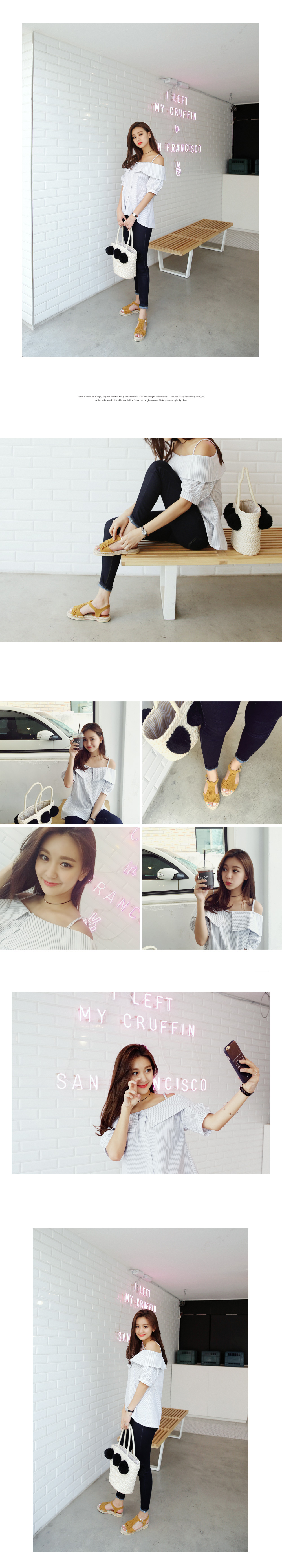 ビッグカラーストライプオフショルダーブラウス・全4色 | DHOLIC | 詳細画像2