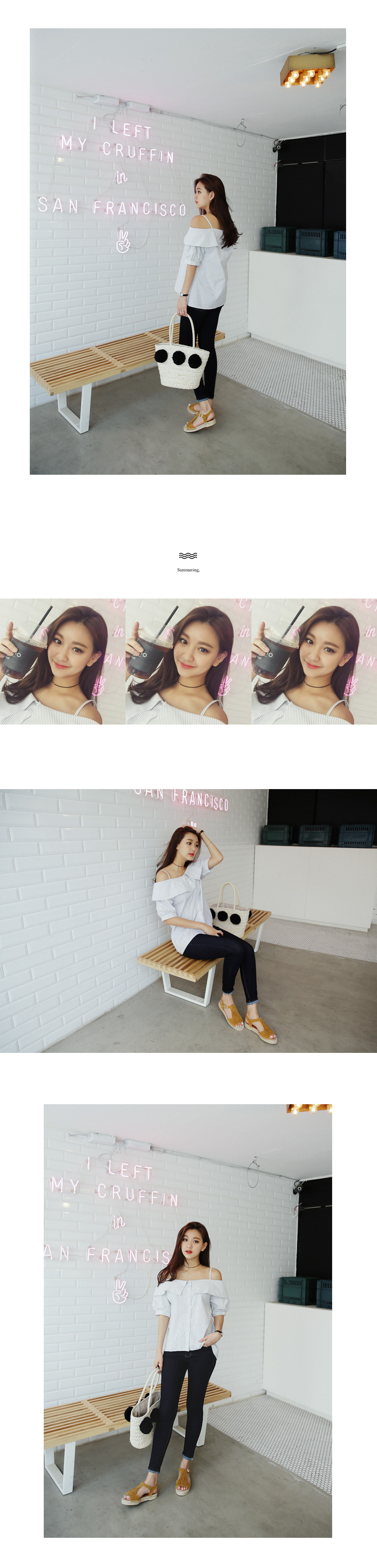 ビッグカラーストライプオフショルダーブラウス・全4色 | DHOLIC | 詳細画像4