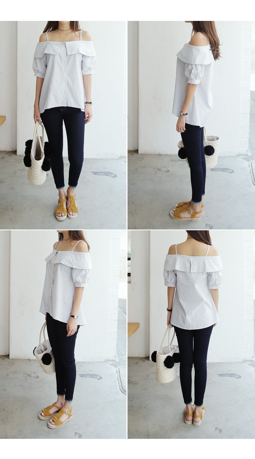 ビッグカラーストライプオフショルダーブラウス・全4色 | DHOLIC | 詳細画像5