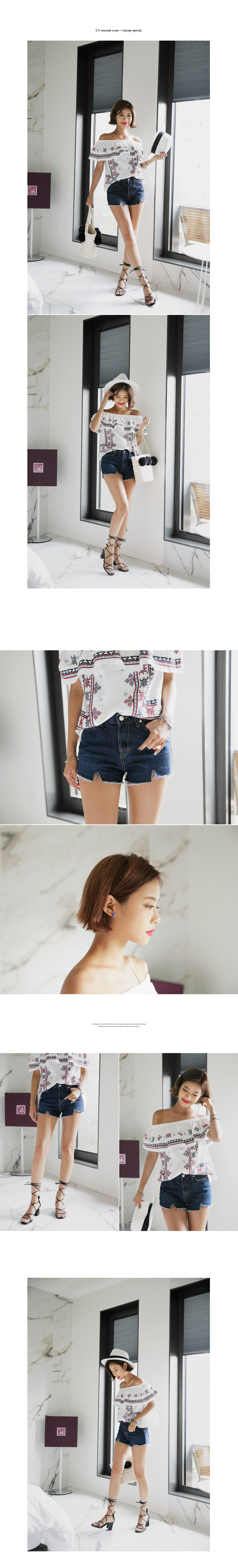 エスニック刺繍ラッフルオフショルダーブラウス・全2色 | DHOLIC | 詳細画像2