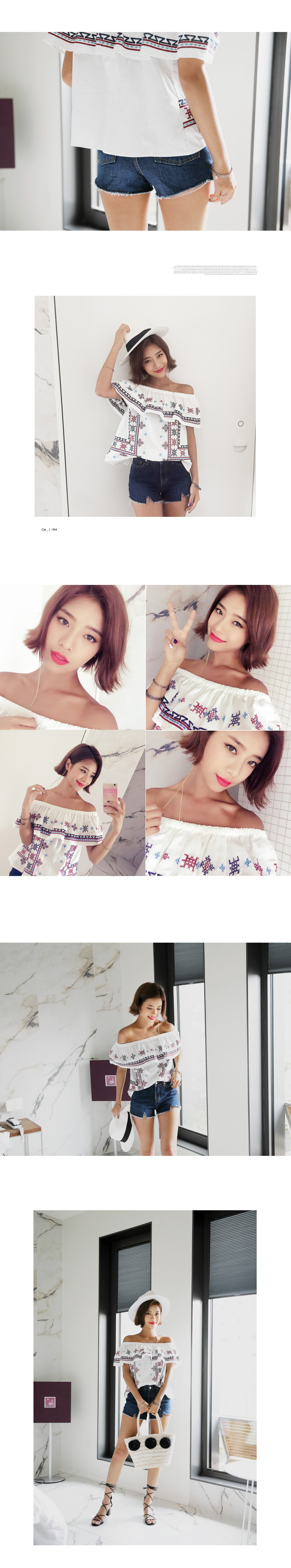 エスニック刺繍ラッフルオフショルダーブラウス・全2色 | DHOLIC | 詳細画像3