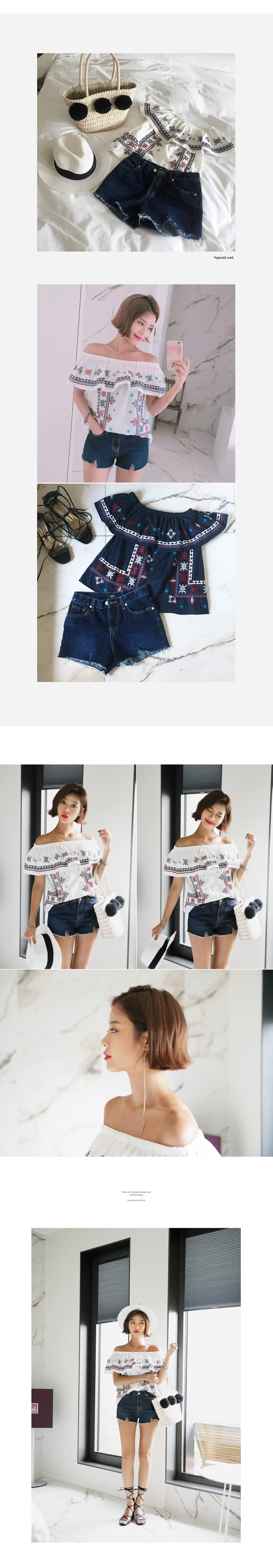 エスニック刺繍ラッフルオフショルダーブラウス・全2色 | DHOLIC | 詳細画像4