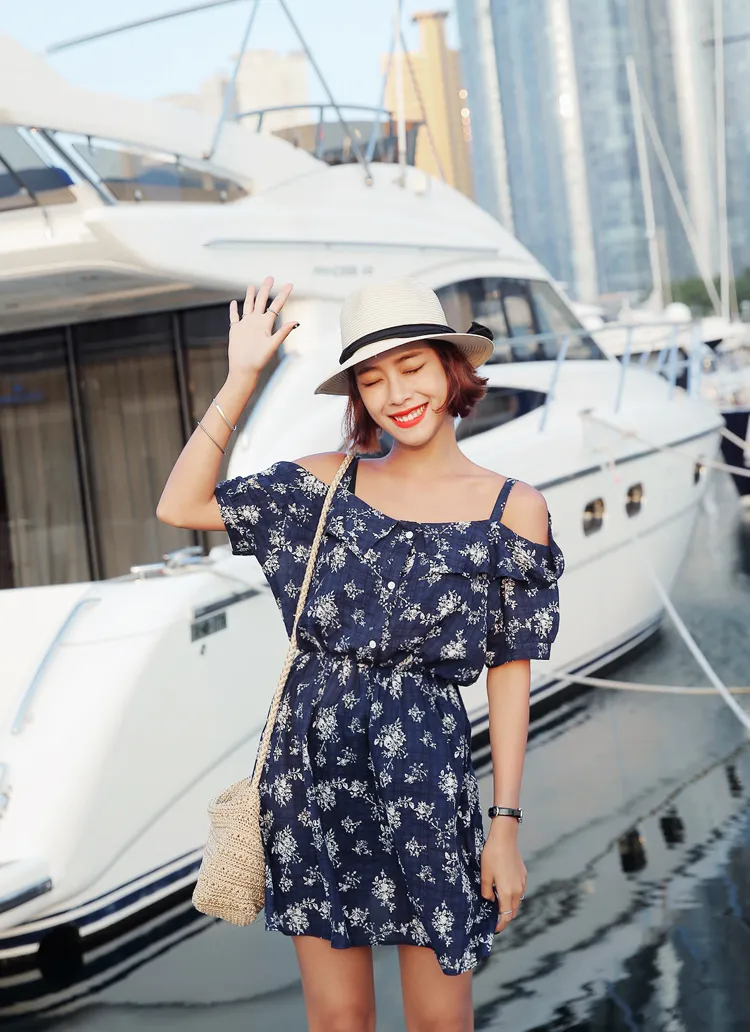 フラワーパターンオフショルダーワンピース・全2色 | DHOLIC | 詳細画像1