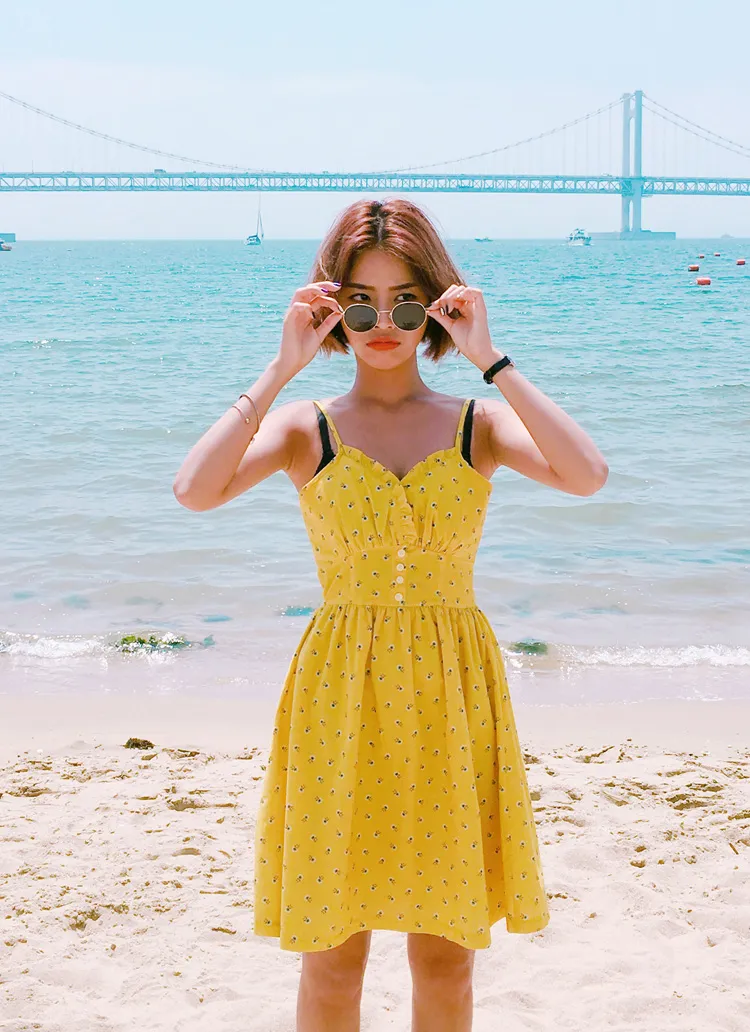 ネックフリルフラワービスチェワンピース・全3色 | DHOLIC | 詳細画像1