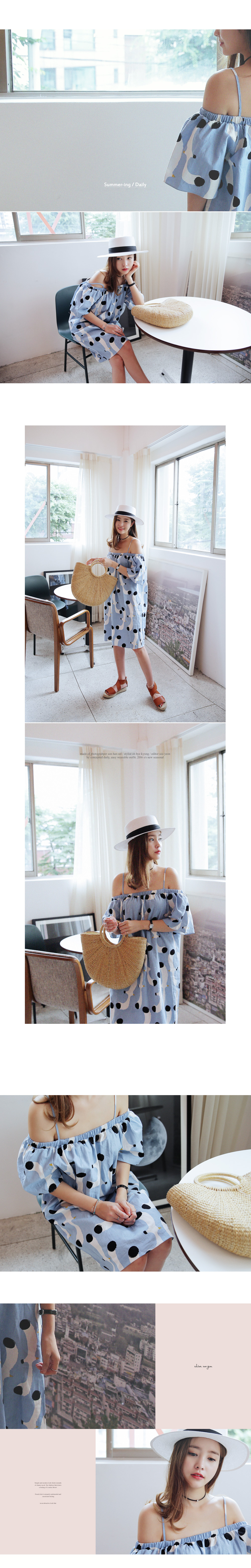 リネン混カモメプリントオフショルダーワンピース・全3色 | DHOLIC | 詳細画像2