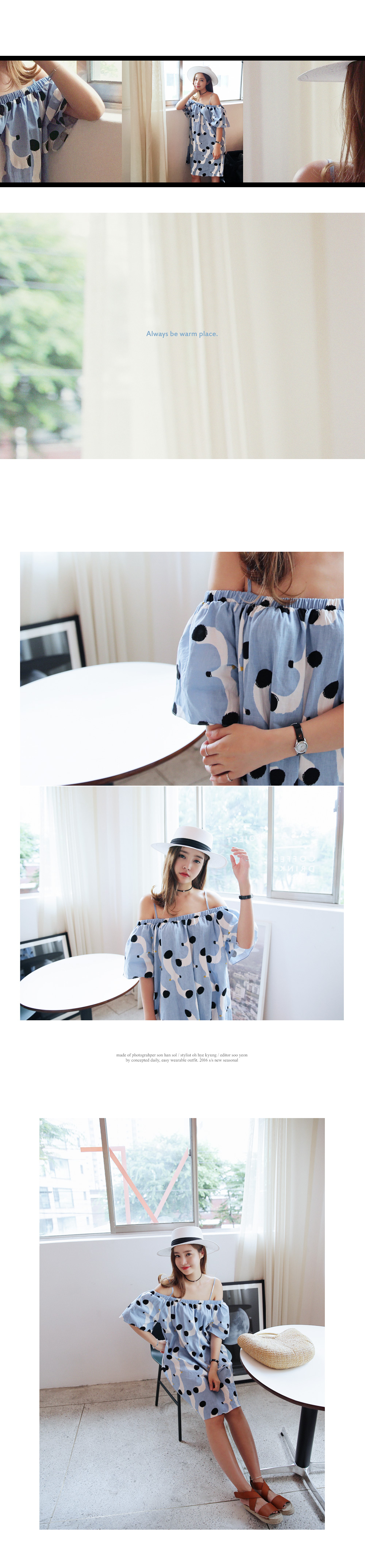 リネン混カモメプリントオフショルダーワンピース・全3色 | DHOLIC | 詳細画像4