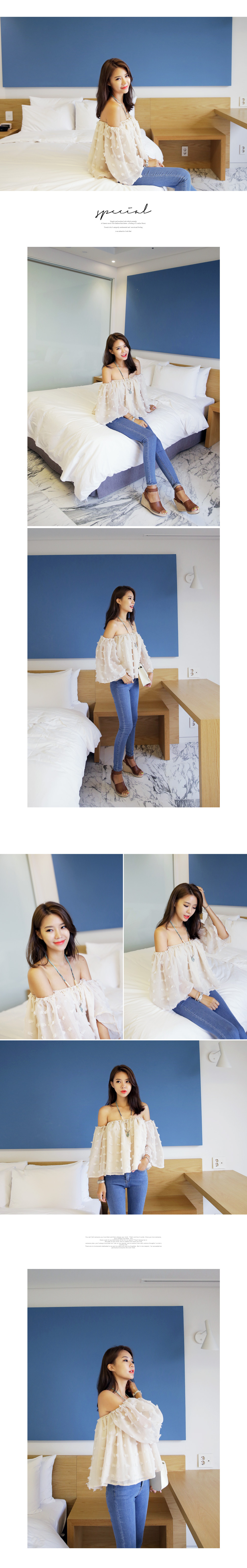 フェザーディテールオフショルダーブラウス・全1色 | DHOLIC | 詳細画像5