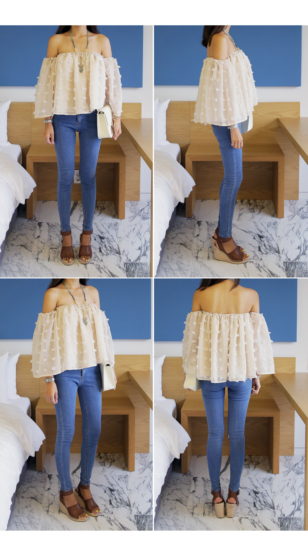 フェザーディテールオフショルダーブラウス・全1色 | DHOLIC | 詳細画像6