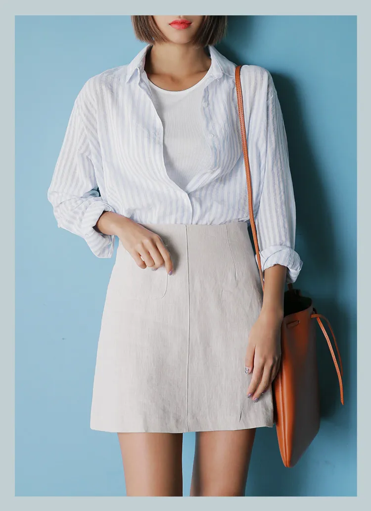 リネン素材ハイウエストフレアミニスカート・全3色 | DHOLIC | 詳細画像1