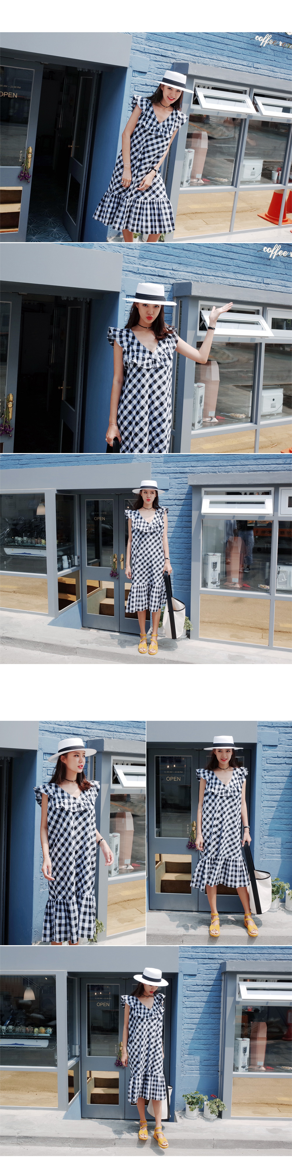 フレアヘムラッフルチェックワンピース・全2色 | DHOLIC | 詳細画像4