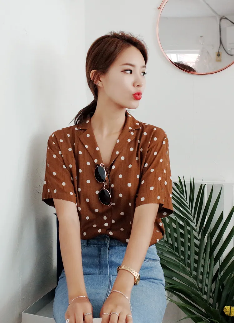 オープンカラードットリンクルブラウス・全2色 | DHOLIC | 詳細画像1