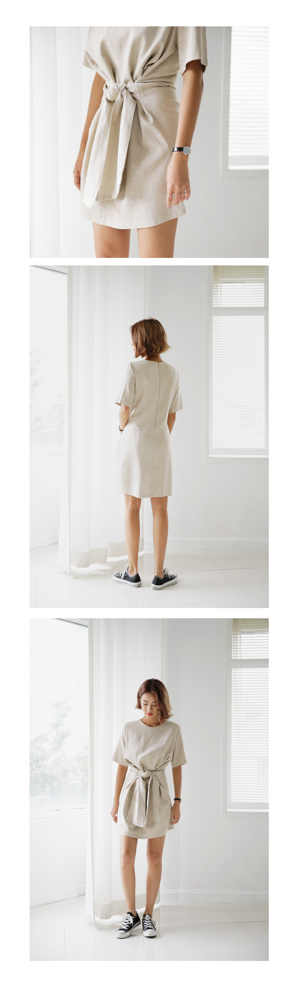 リネン混ウエストタイミニワンピース・全3色 | DHOLIC | 詳細画像3