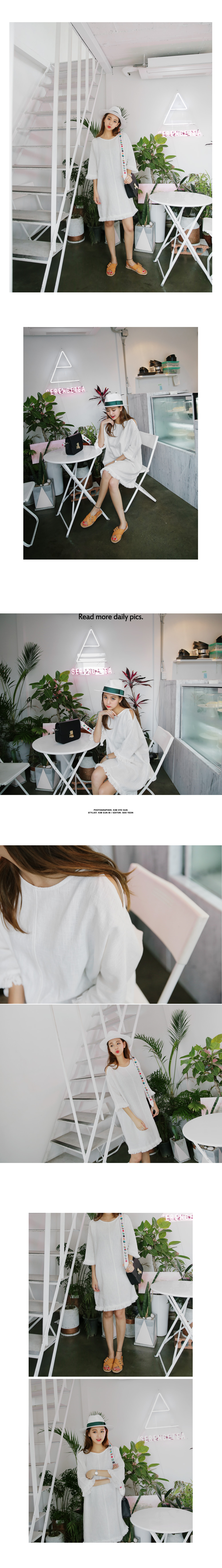 オープンショルダーフリンジリネンワンピース・全2色 | DHOLIC | 詳細画像3