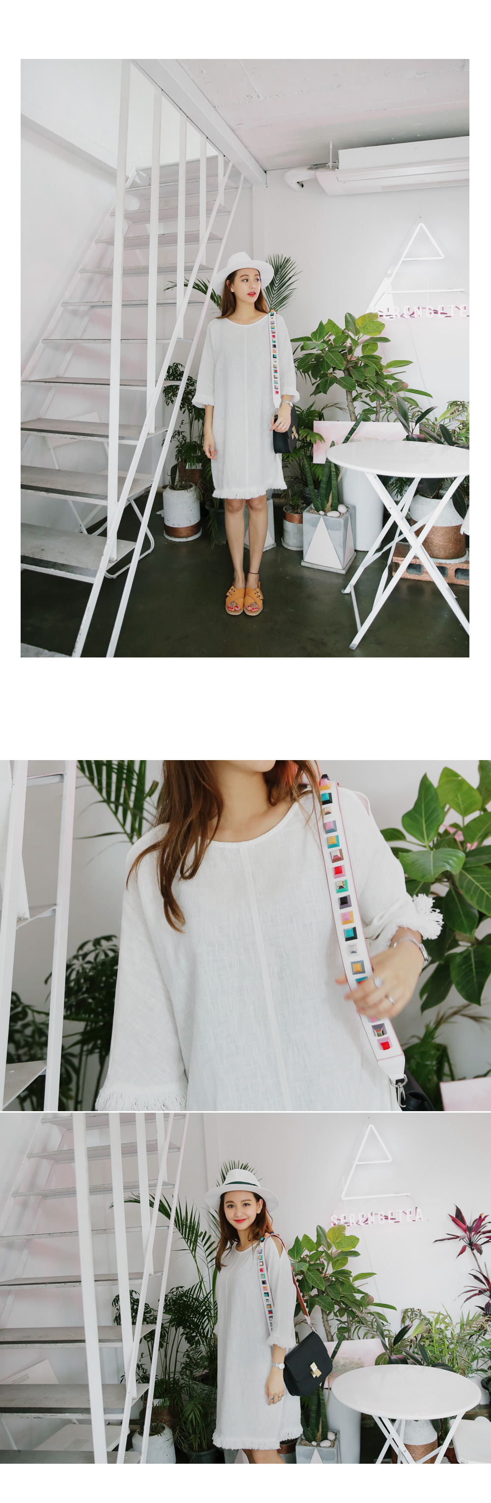 オープンショルダーフリンジリネンワンピース・全2色 | DHOLIC | 詳細画像5