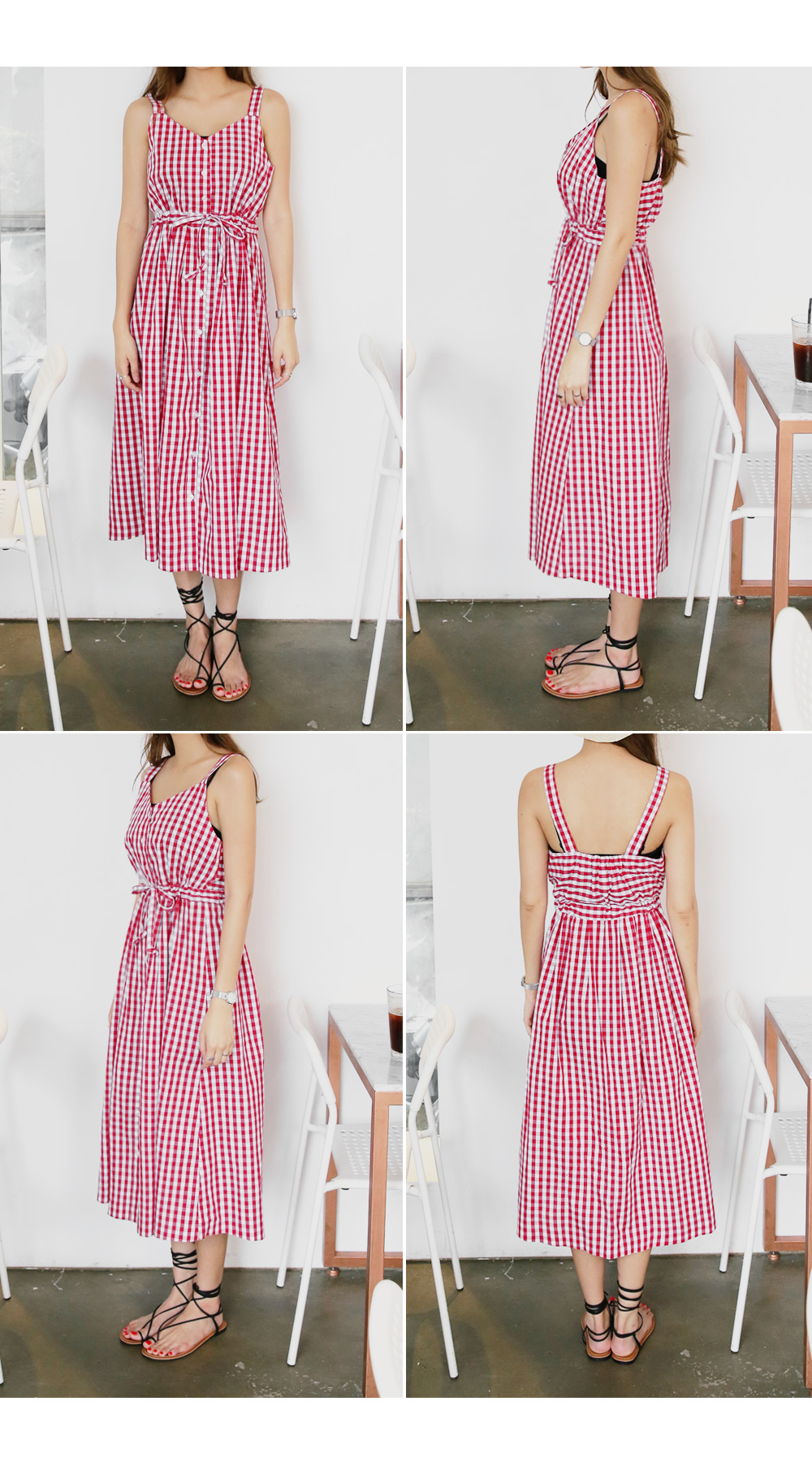 ストラップボタンギンガムチェックワンピース・全3色 | DHOLIC | 詳細画像5