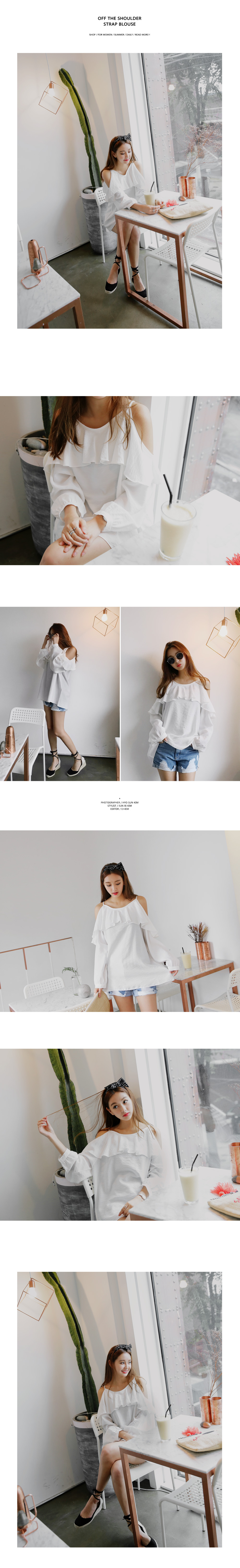 バックストラップラッフルオフショルダーブラウス・全1色 | DHOLIC | 詳細画像2